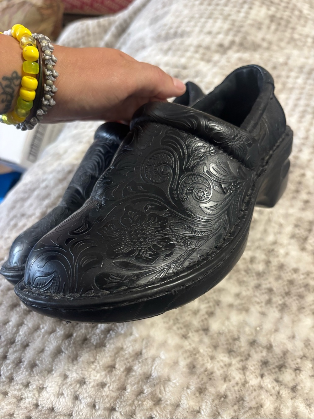 Embossed Leather Clogs - Picture 2 of 7